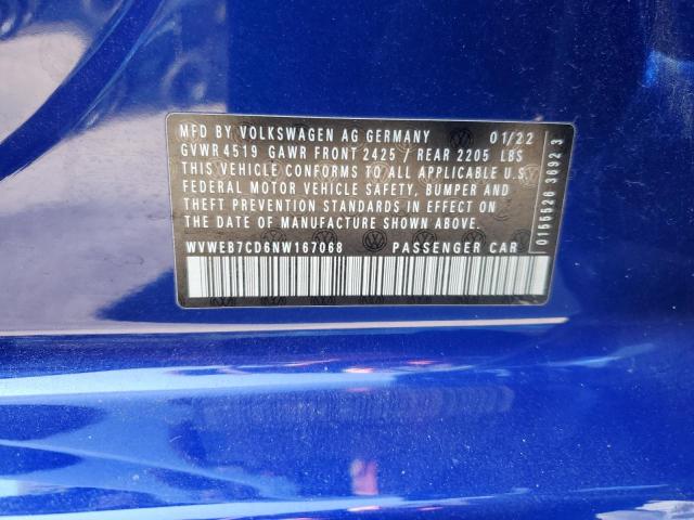 WVWEB7CD6NW167068 - 2022 VOLKSWAGEN GOLF R BLUE photo 13