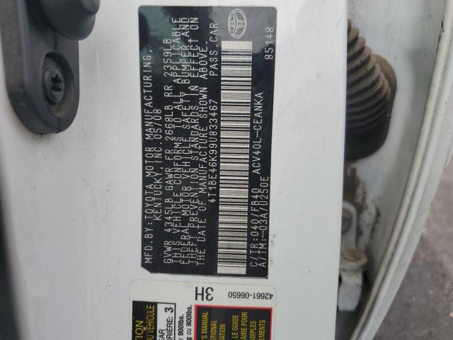 4T1BE46K99U833467 - 2009 TOYOTA CAMRY BASE WHITE photo 12