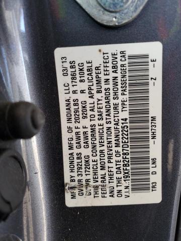 19XFB2F87DE222514 - 2013 HONDA CIVIC EX GRAY photo 13