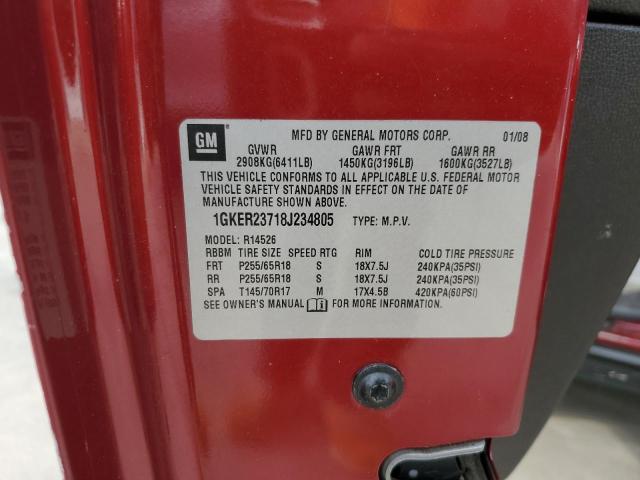 1GKER23718J234805 - 2008 GMC ACADIA SLT-1 RED photo 13