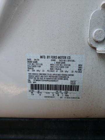 1FMSK7DH0RGA89631 - 2024 FORD EXPLORER XLT Biały zdjęcie 13