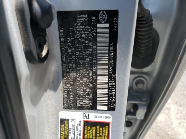 4T4BF1FK1CR174020 - 2012 TOYOTA CAMRY BASE SILVER photo 12