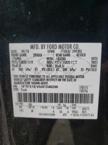 1FTFX1EV0AFD48296 - 2010 FORD F150 SUPER CAB BLACK photo 12