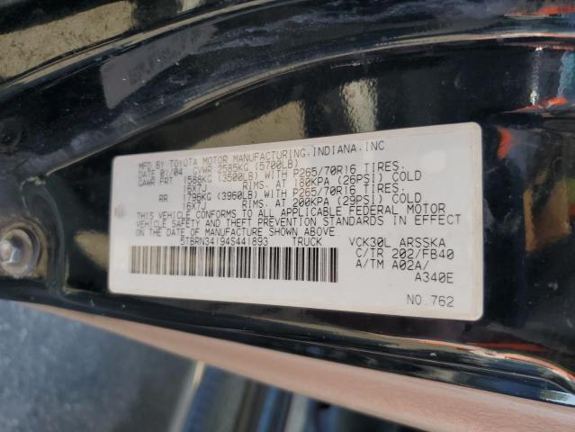 5TBRN34194S441893 - 2004 TOYOTA TUNDRA ACCESS CAB SR5 BLACK photo 12