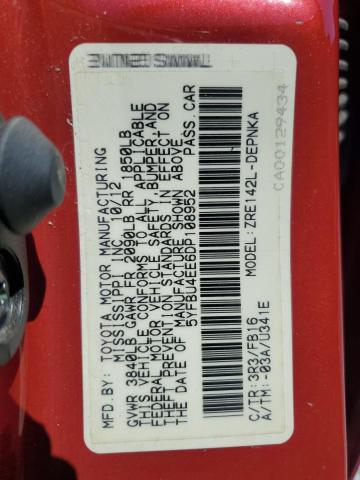 5YFBU4EE6DP108952 - 2013 TOYOTA COROLLA BASE RED photo 12