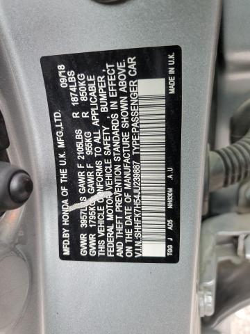SHHFK7H54JU239887 - 2018 HONDA CIVIC EX SILVER photo 12