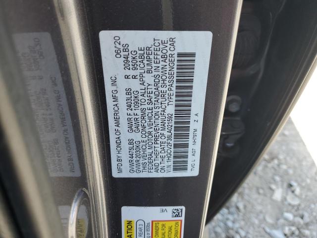 1HGCV2F36LA021592 - 2020 HONDA ACCORD SPORT ნაცრისფერი ფოტო 12