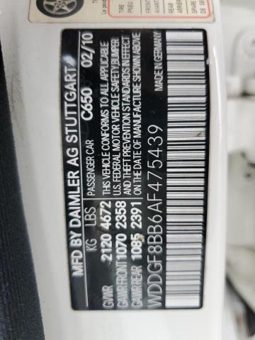 WDDGF8BB6AF475439 - 2010 MERCEDES-BENZ C 300 4MATIC WHITE photo 12