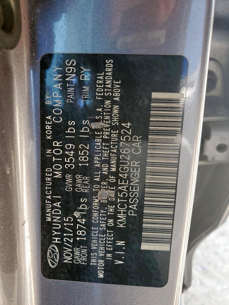 KMHCT5AE4GU267524 - 2016 HYUNDAI ACCENT SE GRAY photo 12