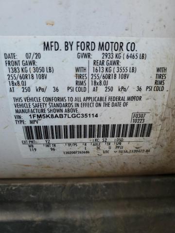 1FM5K8AB7LGC35114 - 2020 FORD EXPLORER POLICE INTERCEPTOR WHITE photo 13