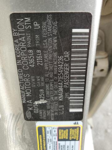 KNAGM4A71E5494236 - 2014 KIA OPTIMA LX GRAY photo 12