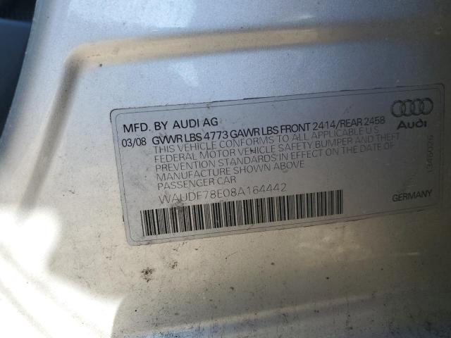 WAUDF78E08A164442 - 2008 AUDI A4 2.0T QUATTRO SILVER photo 12