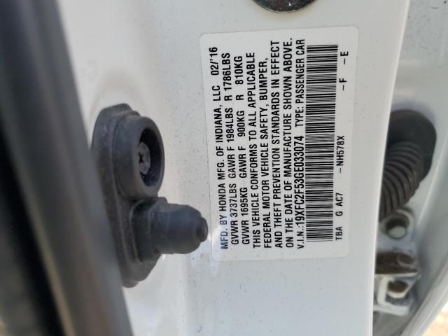 19XFC2F53GE033074 - 2016 HONDA CIVIC LX WHITE photo 12