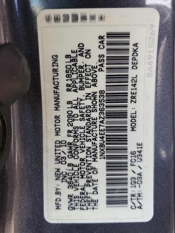 1NXBU4EE7AZ363538 - 2010 TOYOTA COROLLA BASE ნაცრისფერი ფოტო 12