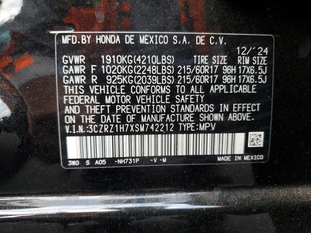 3CZRZ1H7XSM742212 - 2025 HONDA HR-V EXL BLACK photo 12