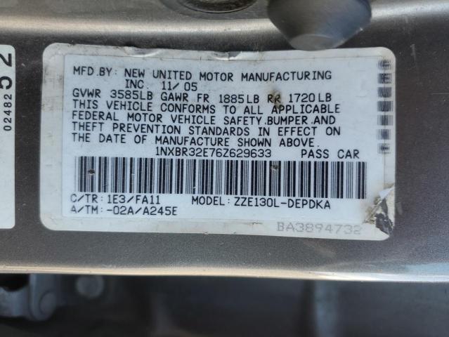 1NXBR32E76Z629633 - 2006 TOYOTA COROLLA CE GRAY photo 12