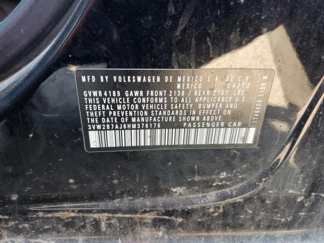 3VW2B7AJ6HM376176 - 2017 VOLKSWAGEN JETTA S BLACK photo 12