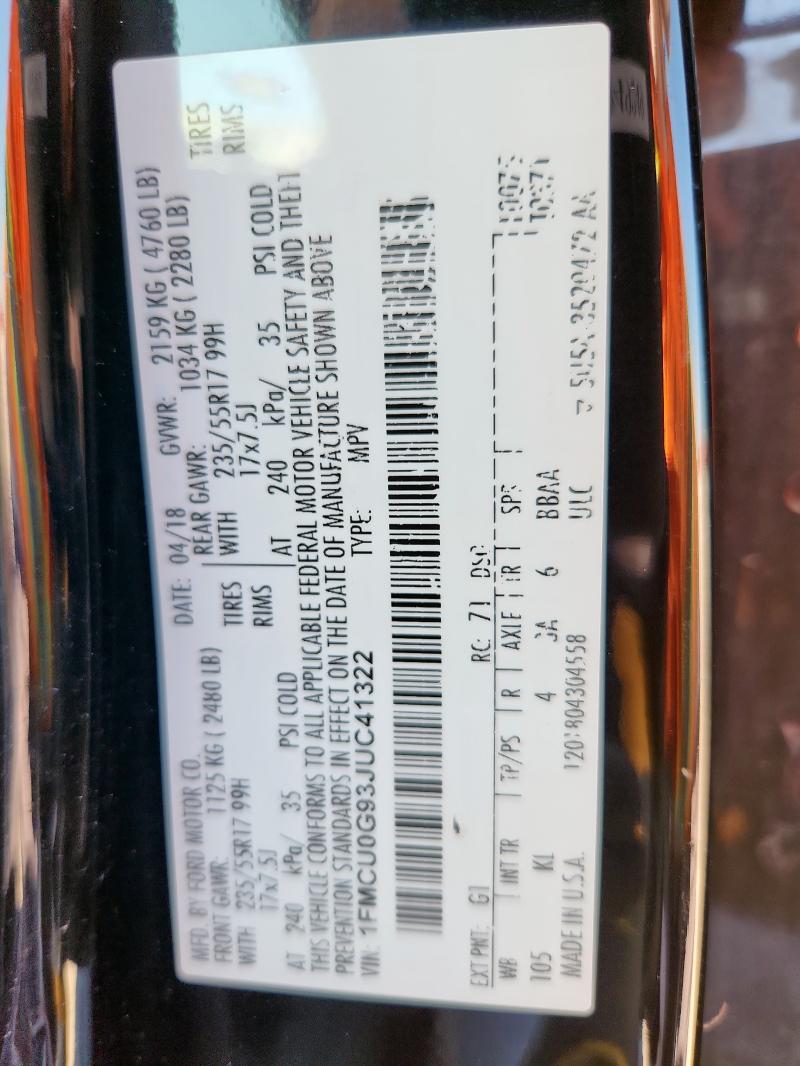 1FMCU0G93JUC41322 - 2018 FORD ESCAPE SE Negro foto 13