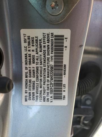19XFC2F74HE220987 - 2017 HONDA CIVIC EX SILVER photo 12