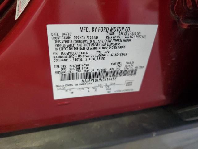 MAJ6P1UL9JC214457 - 2018 FORD ECOSPORT SE Бордовый фото 13