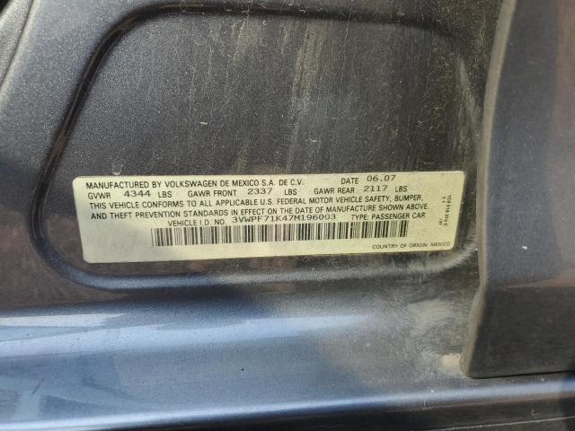 3VWPF71K47M196003 - 2007 VOLKSWAGEN JETTA 2.5 ნაცრისფერი ფოტო 12