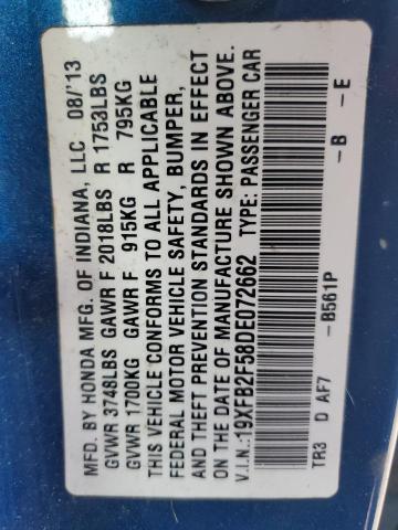 19XFB2F58DE072662 - 2013 HONDA CIVIC LX BLUE photo 13