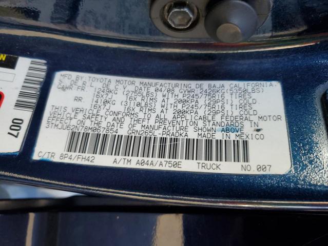 3TMJU62N78M067854 - 2008 TOYOTA TACOMA DOUBLE CAB PRERUNNER BLUE photo 12
