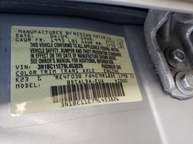 3N1BC11E79L453826 - 2009 NISSAN VERSA S SILVER photo 12