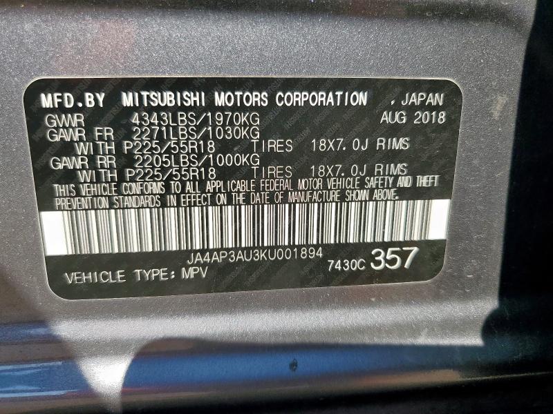 JA4AP3AU3KU001894 - 2019 MITSUBISHI OUTLANDER ES ნაცრისფერი ფოტო 13