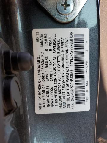 2HGFB2F59DH573596 - 2013 HONDA CIVIC LX GRAY photo 13