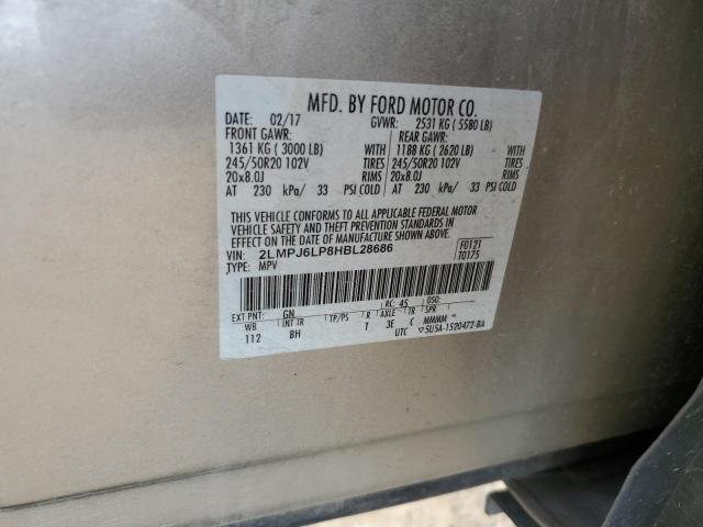 2LMPJ6LP8HBL28686 - 2017 LINCOLN MKX RESERVE Ոսկեգույն լուսանկար 13