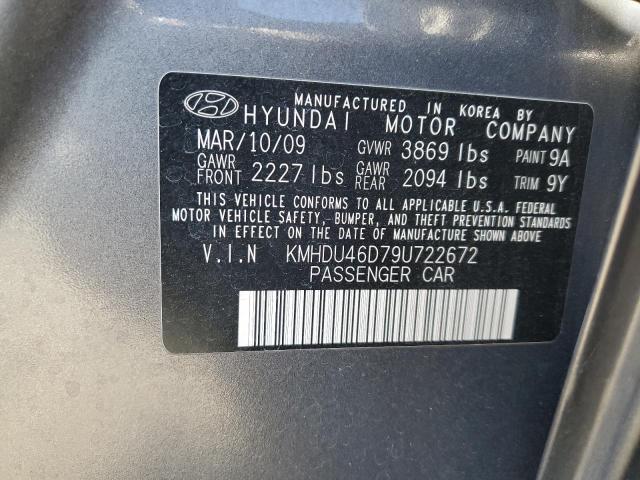 KMHDU46D79U722672 - 2009 HYUNDAI ELANTRA GLS CHARCOAL photo 12