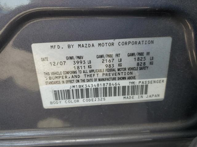 JM1BK343481878464 - 2008 MAZDA 3 HATCHBACK GRAY photo 12