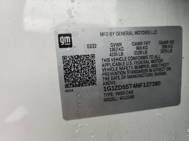 1G1ZD5ST4NF127380 - 2022 CHEVROLET MALIBU LT WHITE photo 12