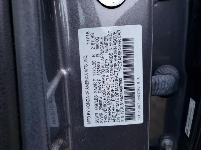 19UUB1F5XKA007993 - 2019 ACURA TLX TECHNOLOGY GRAY photo 13