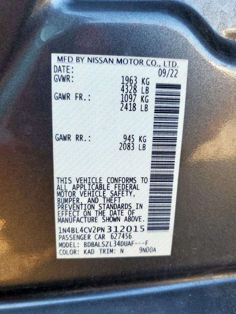 1N4BL4CV2PN312015 - 2023 NISSAN ALTIMA SR GRAY photo 12