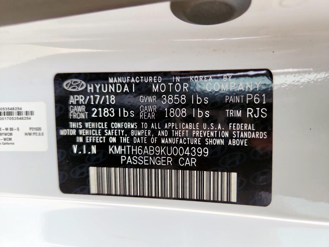 KMHTH6AB9KU004399 - 2019 HYUNDAI VELOSTER TURBO 白色 照片 12