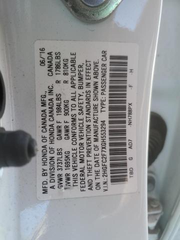 2HGFC2F7XGH553294 - 2016 HONDA CIVIC EX WHITE photo 12