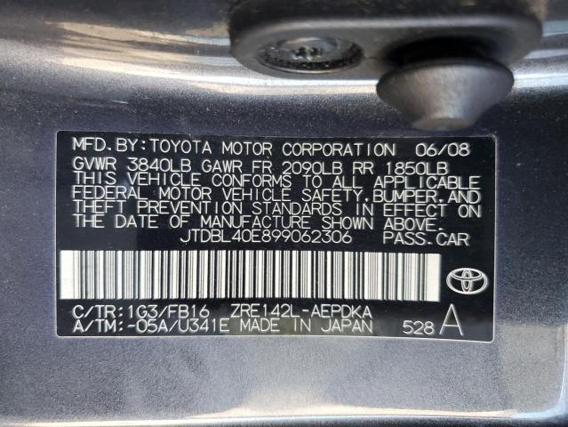 JTDBL40E899062306 - 2009 TOYOTA COROLLA BASE 灰色 照片 12