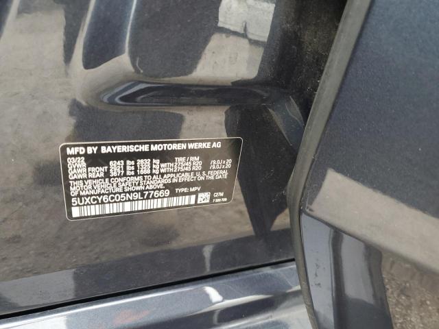 5UXCY6C05N9L77669 - 2022 BMW X6 XDRIVE40I GRAY photo 12