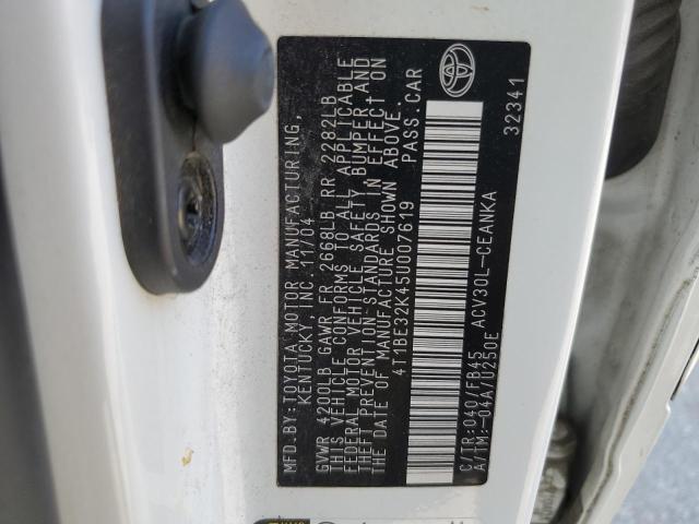 4T1BE32K45U007619 - 2005 TOYOTA CAMRY LE თეთრი ფოტო 12