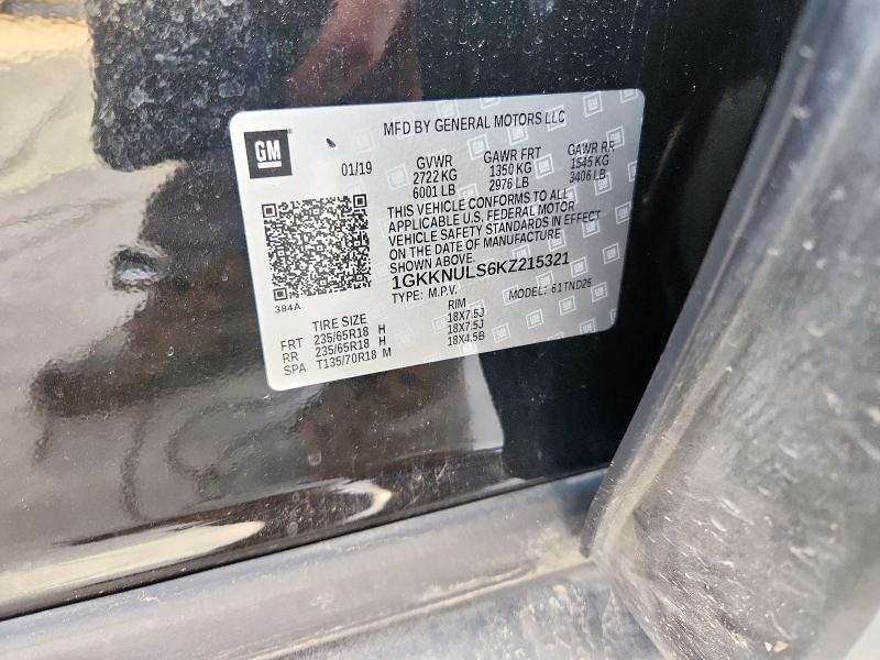 1GKKNULS6KZ215321 - 2019 GMC ACADIA SLT-1 BLACK photo 12