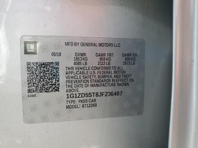 1G1ZD5ST8JF236497 - 2018 CHEVROLET MALIBU LT ვერცხლისფერი ფოტო 12