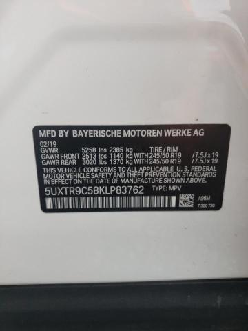 5UXTR9C58KLP83762 - 2019 BMW X3 XDRIVE30I WHITE photo 12