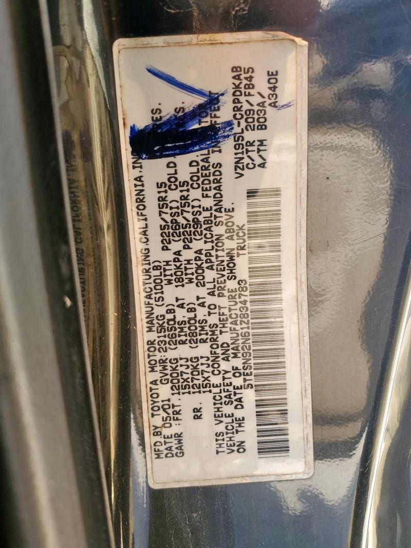 5TESN92N61Z834783 - 2001 TOYOTA TACOMA XTRACAB PRERUNNER Siyah fotoğraf 12