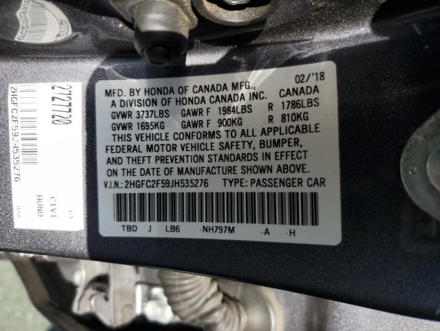 2HGFC2F59JH535276 - 2018 HONDA CIVIC LX GRAY photo 12