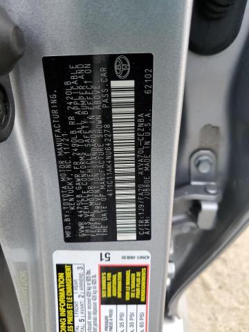 4T1C11AK4NU642278 - 2022 TOYOTA CAMRY LE GRAY photo 12