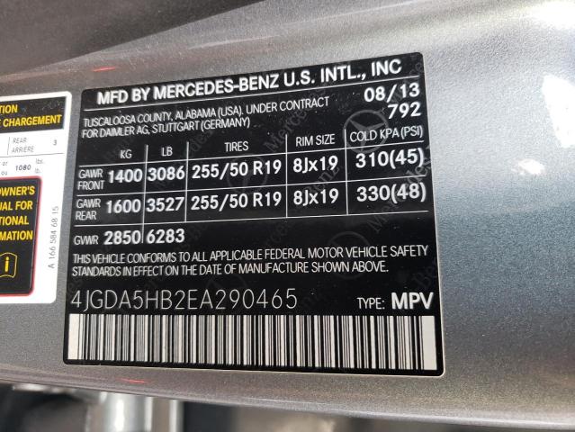 4JGDA5HB2EA290465 - 2014 MERCEDES-BENZ ML 350 4MATIC GRAY photo 12