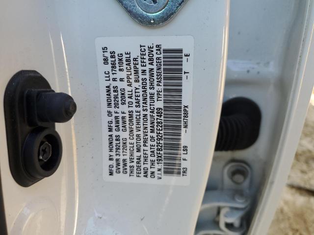 19XFB2F92FE287489 - 2015 HONDA CIVIC EXL WHITE photo 12