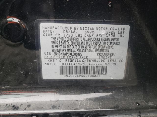 3N1CN7AP5KL808825 - 2019 NISSAN VERSA S BLACK photo 12